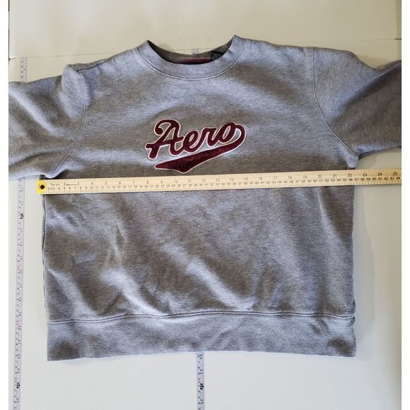 Vintage Y2K Aeropostale Gray Pullover Sweatshirt Size L 3D Pile Textured Logo - Picture 3 of 5